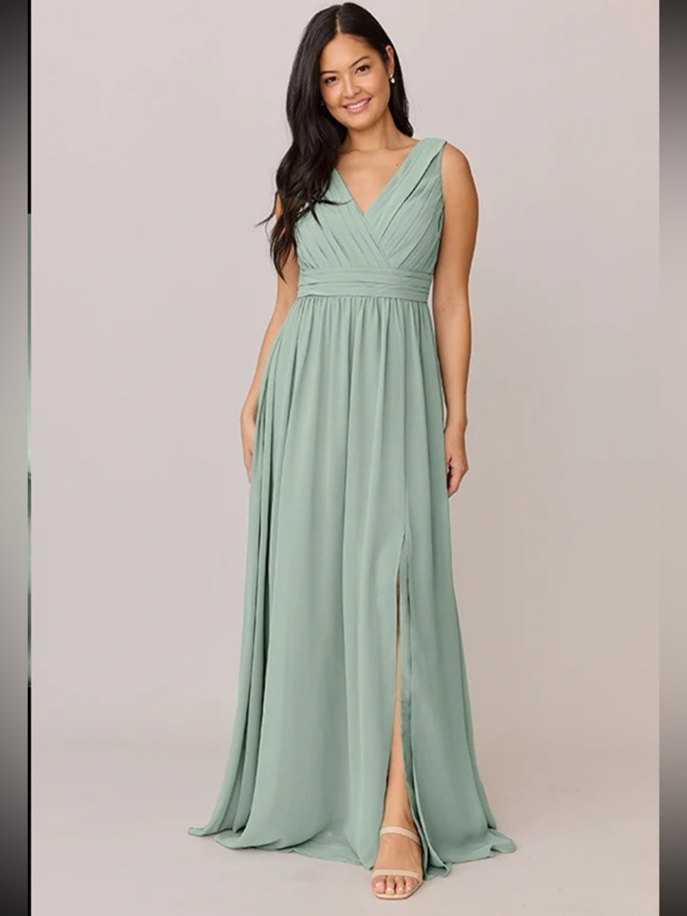 Revelry Sage Green Kiera V-Neck Chiffon Maxi Dress